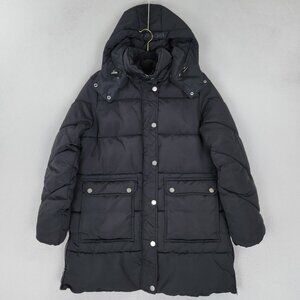 Lucky Brand Coat Womens Medium Black Parka Quilted Puffer Full Zip Hooded Casual